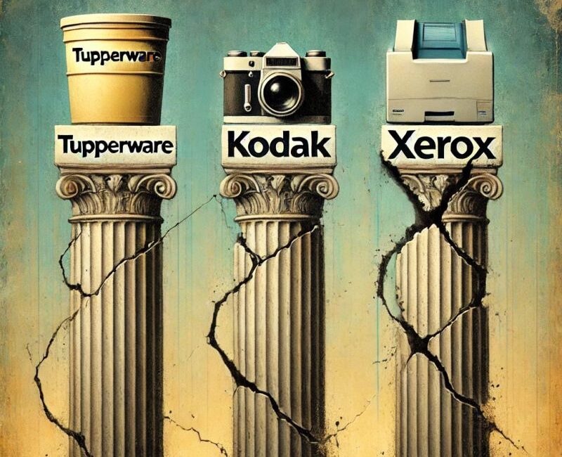 Falência de grandes empresas,exemplos da tupperware,kodak e xerox